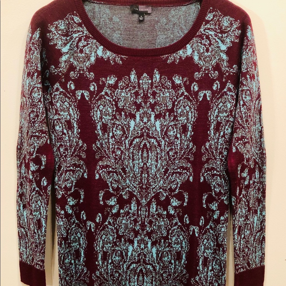 THE LIMITED Patterned Burgundy and Teal Sweater